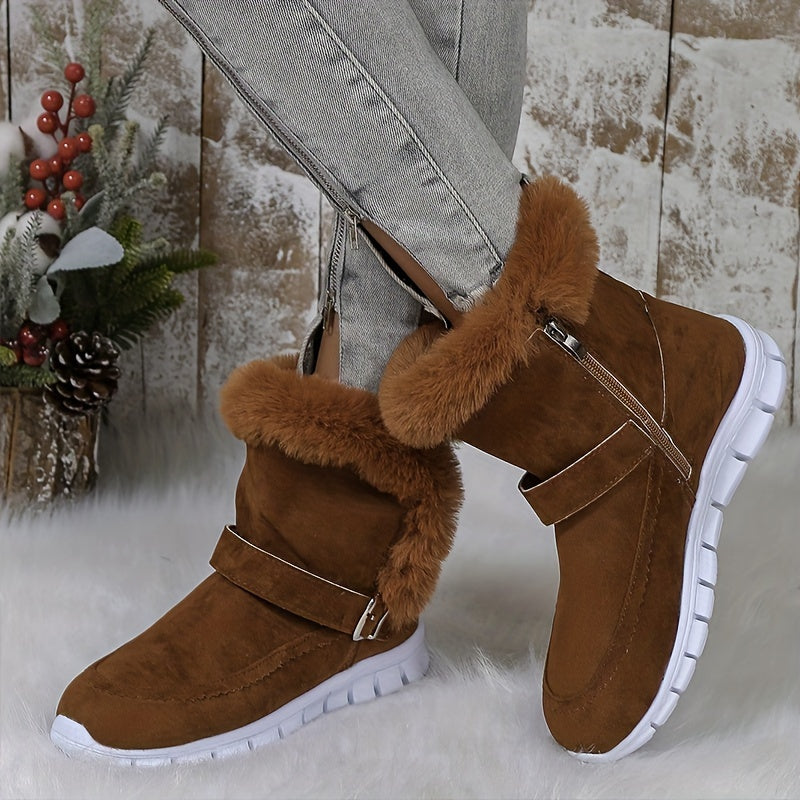 Womens Ankle Boots with Plush Lining and Side Closure, Textured Grip Sole