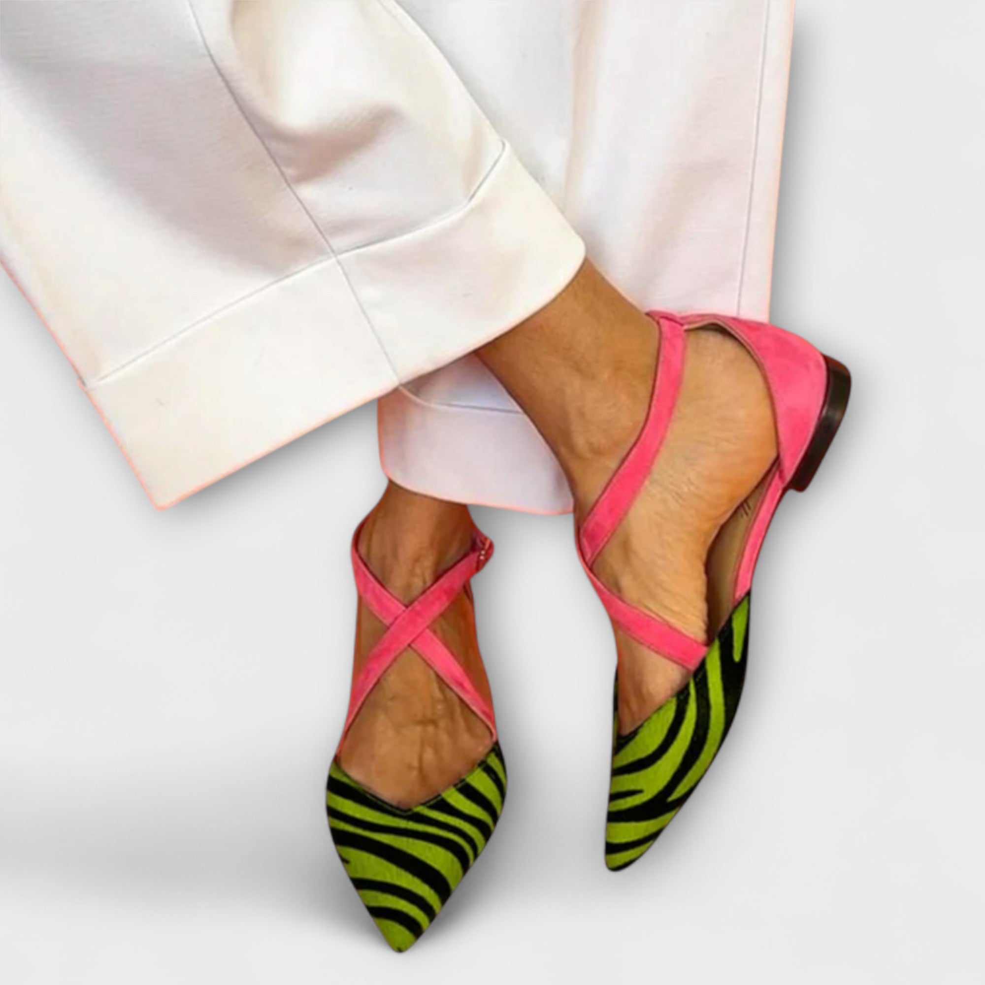 Zebra-Print Strappy Ballet Flats