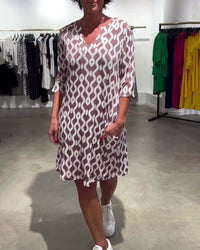 Mid-Length High Collar Printed Dress