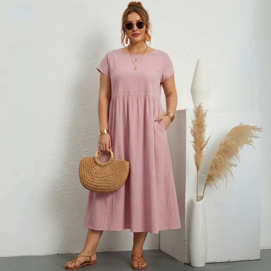 Nora | Relaxed Linen-Cotton Midi Dress