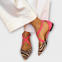 Zebra-Print Strappy Ballet Flats