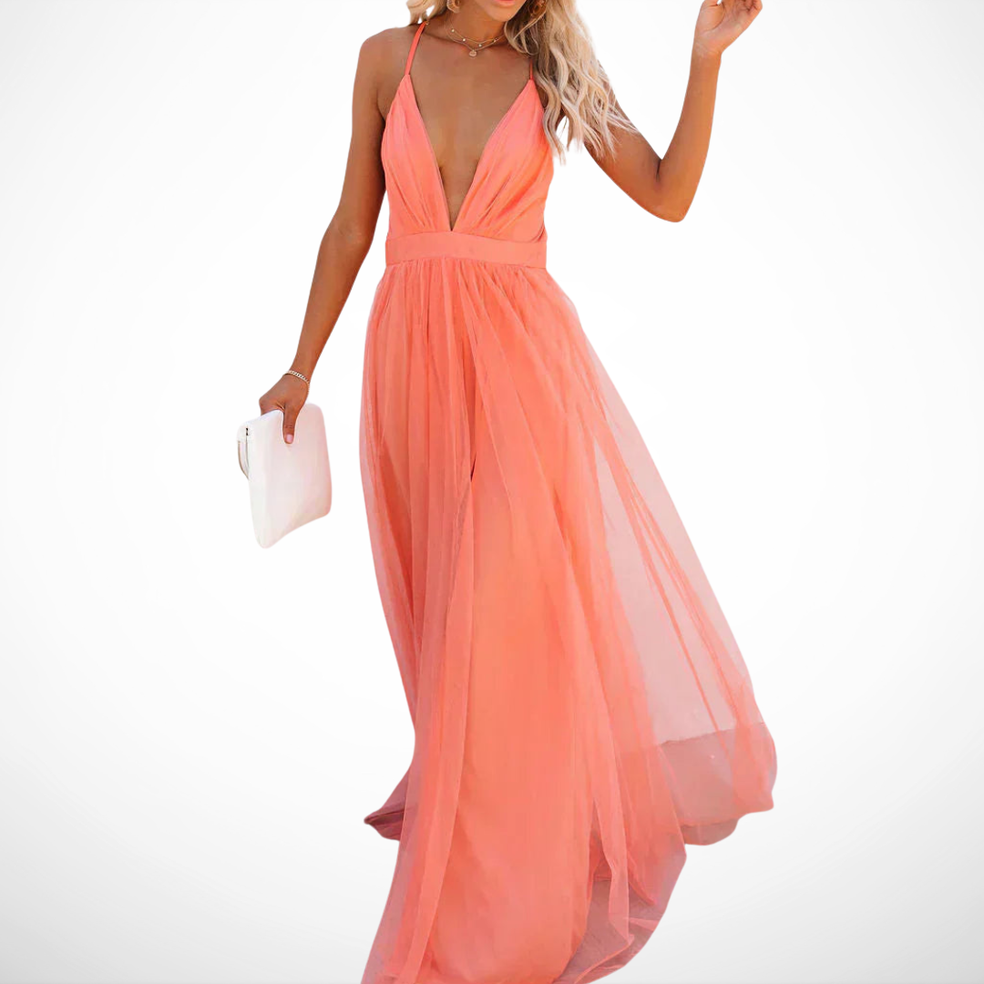 Harper | Coral Chiffon Maxi Dress