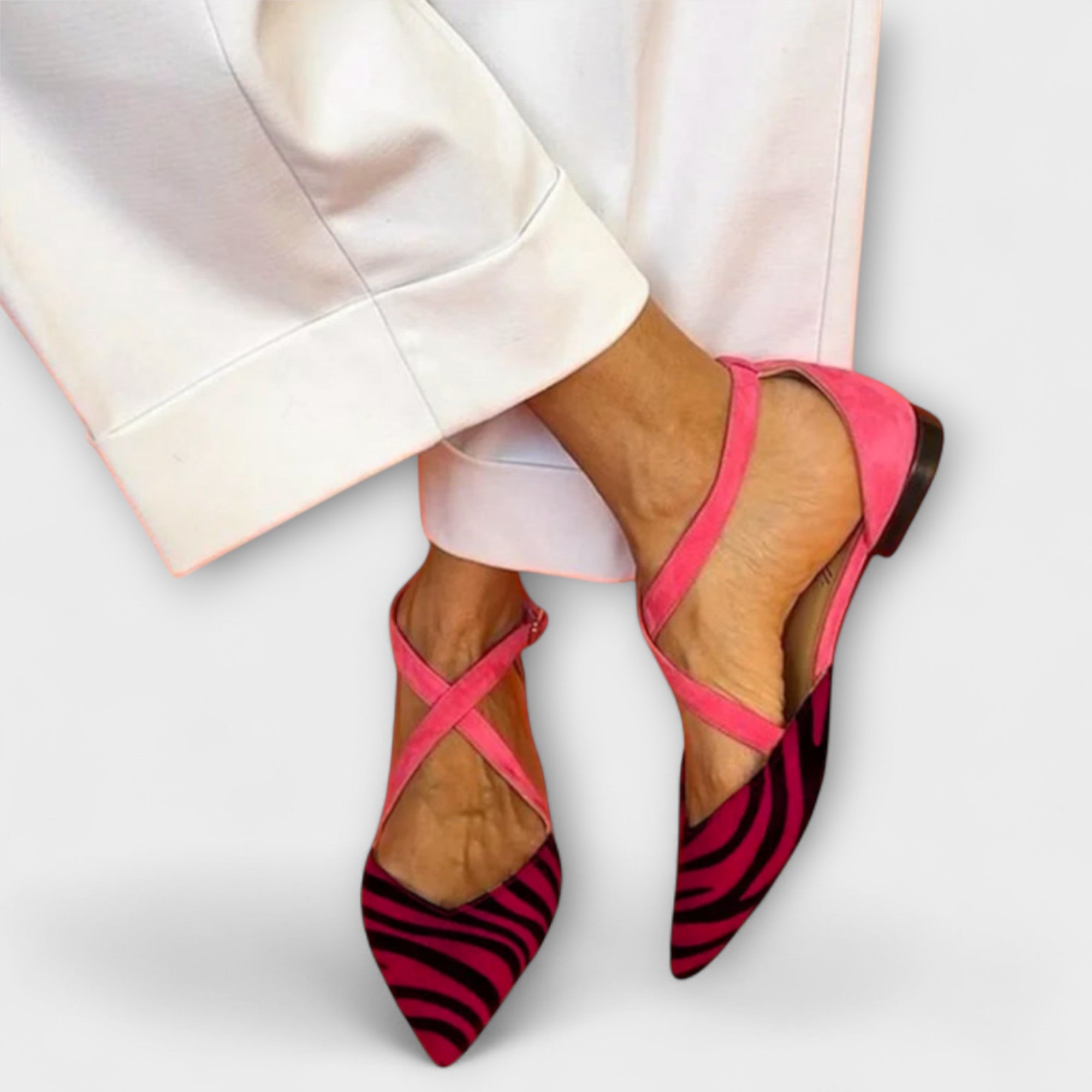 Zebra-Print Strappy Ballet Flats