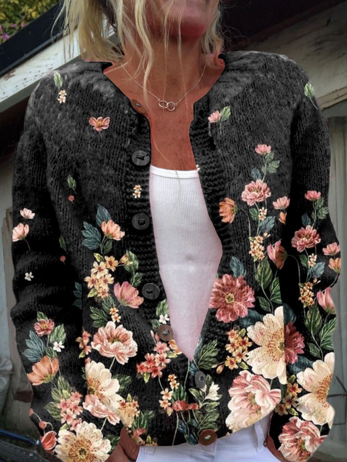 Vintage Floral Knit Cardigan
