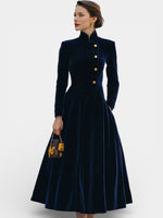 Velvet A-Line Dress with Gold Accents