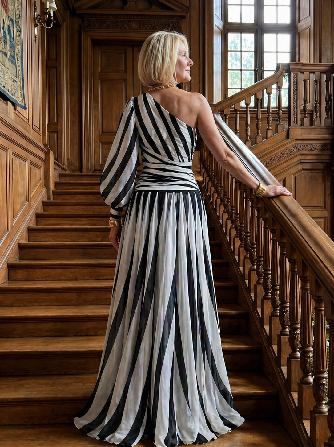 Hazel | One-Shoulder Striped Maxi Dress