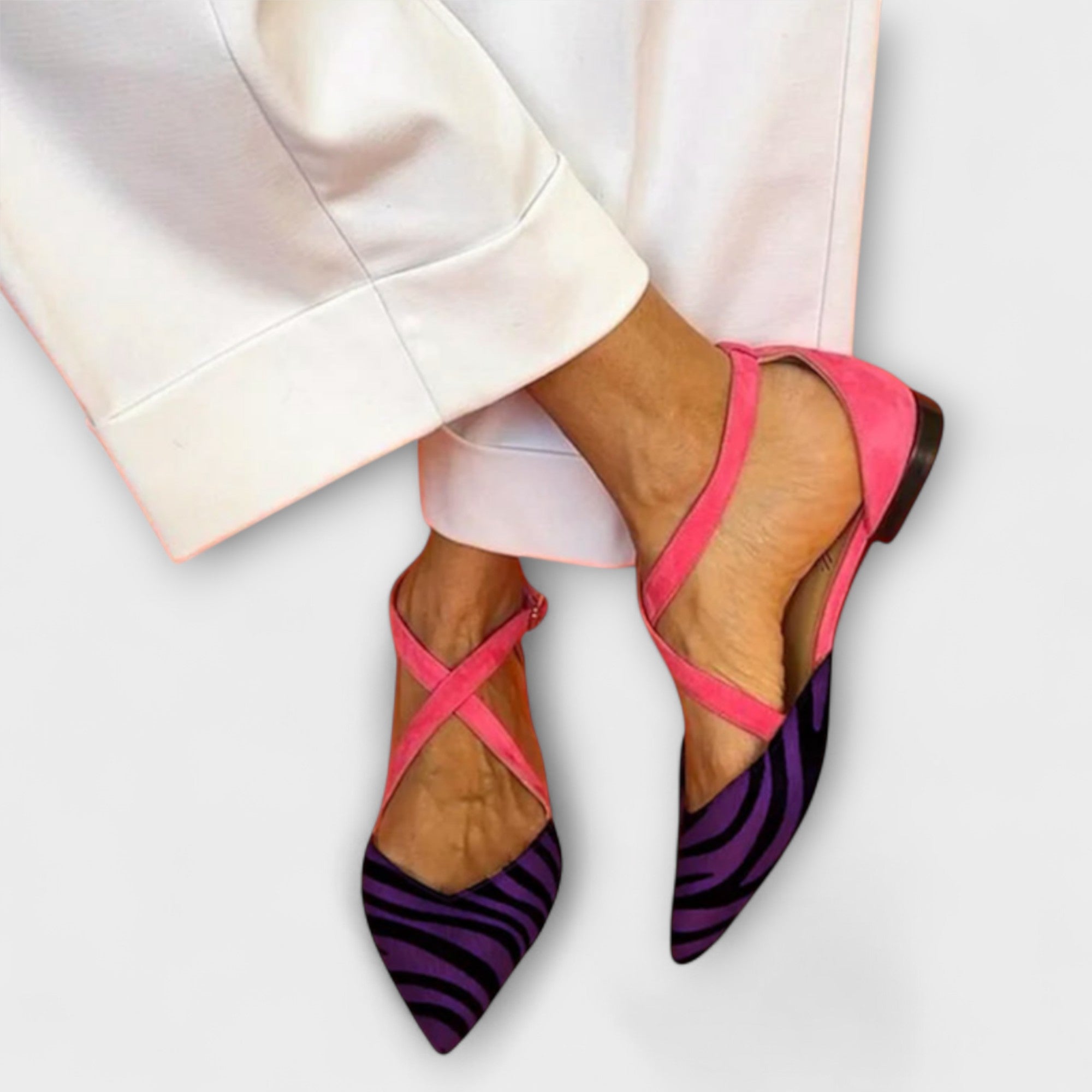 Zebra-Print Strappy Ballet Flats