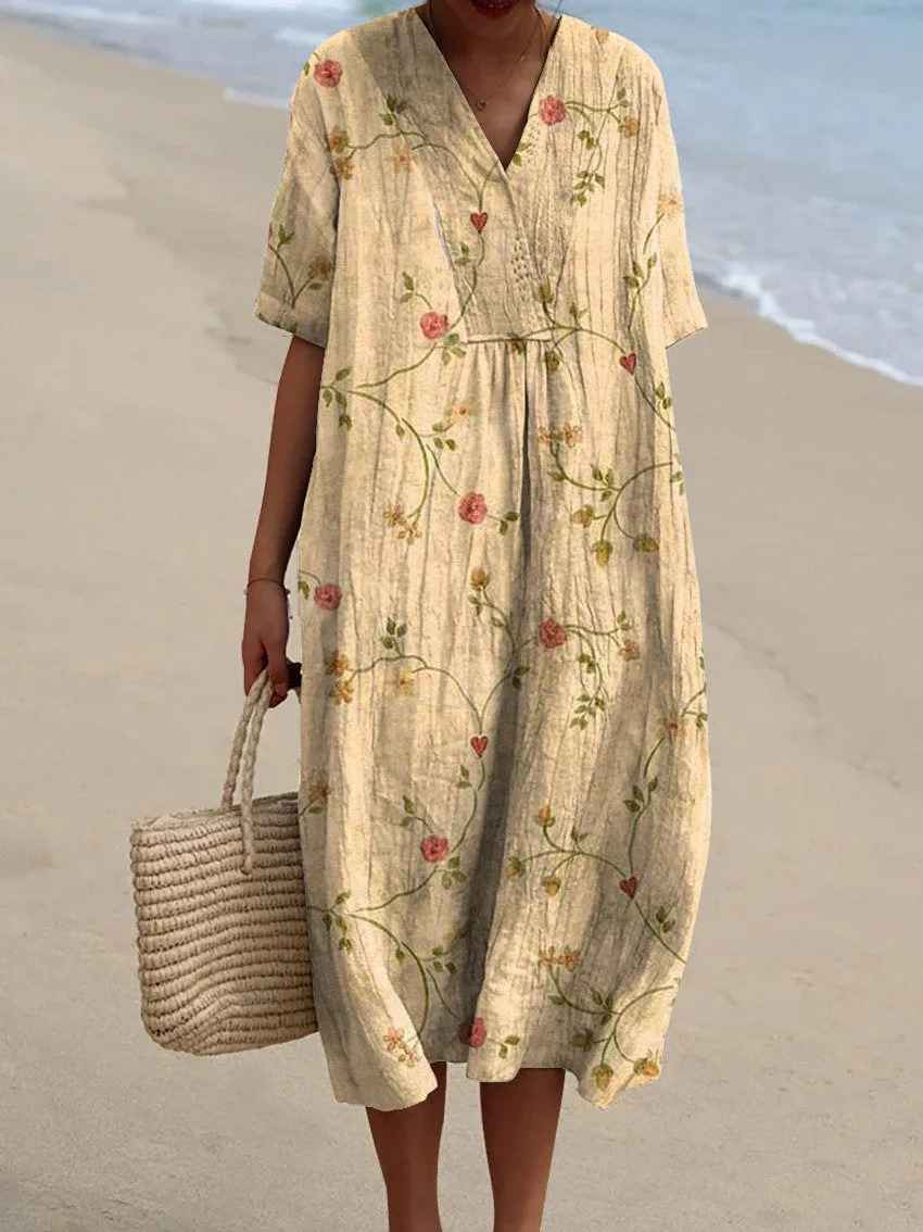 Robe décontractée fluide à imprimé floral vintage pour femmes