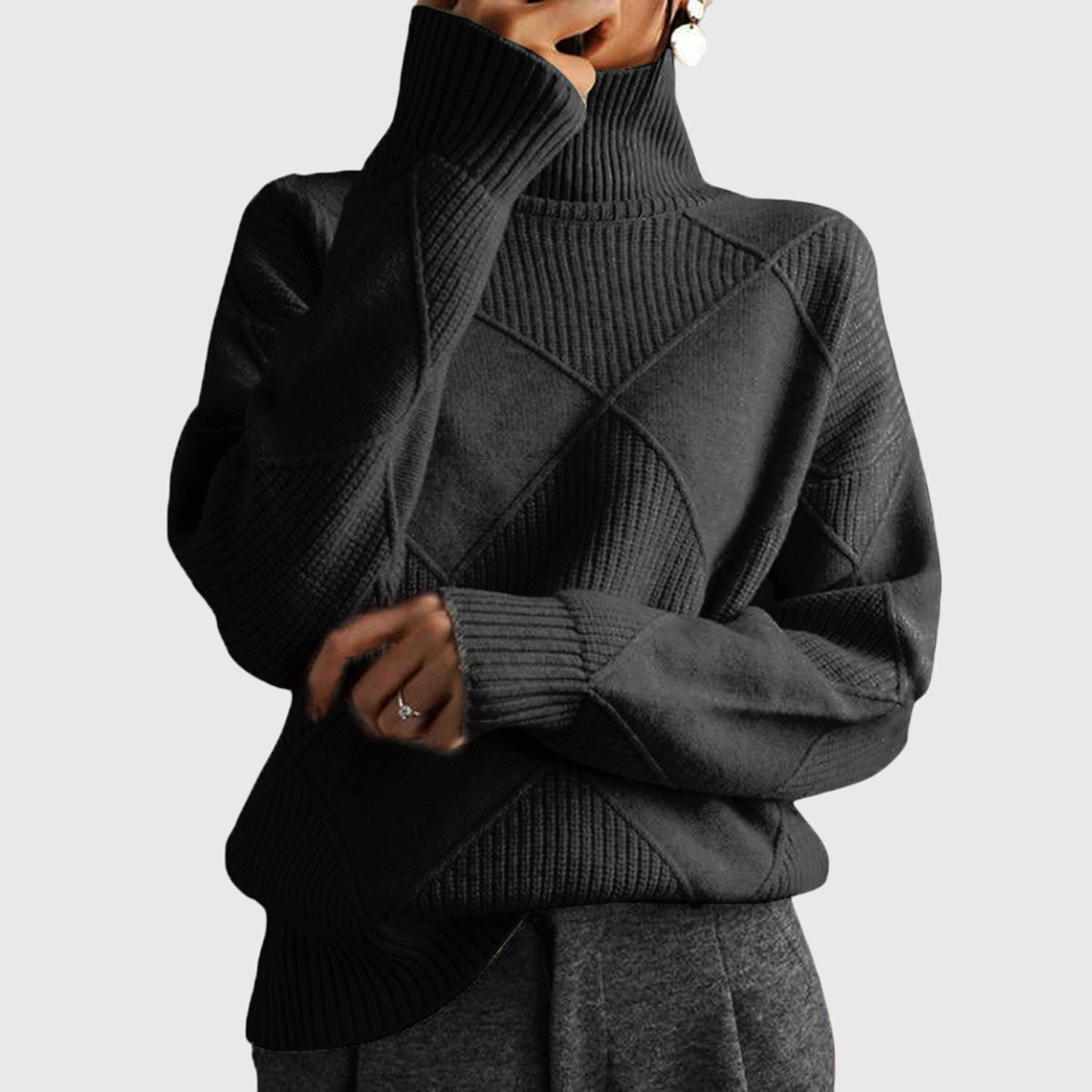 Geometric Knit Turtleneck Sweater