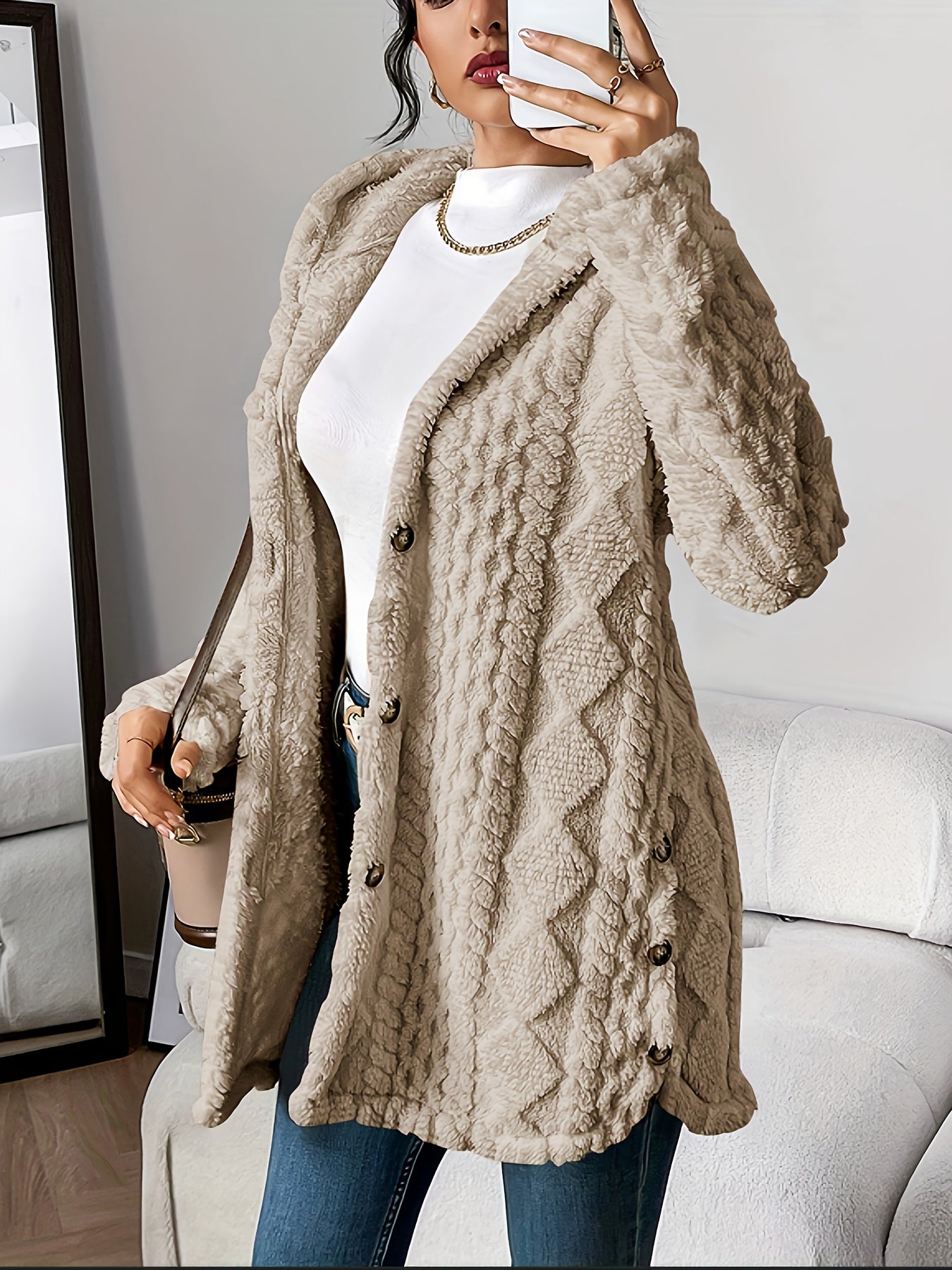 Monica | Textured Hooded Longline Cardigan