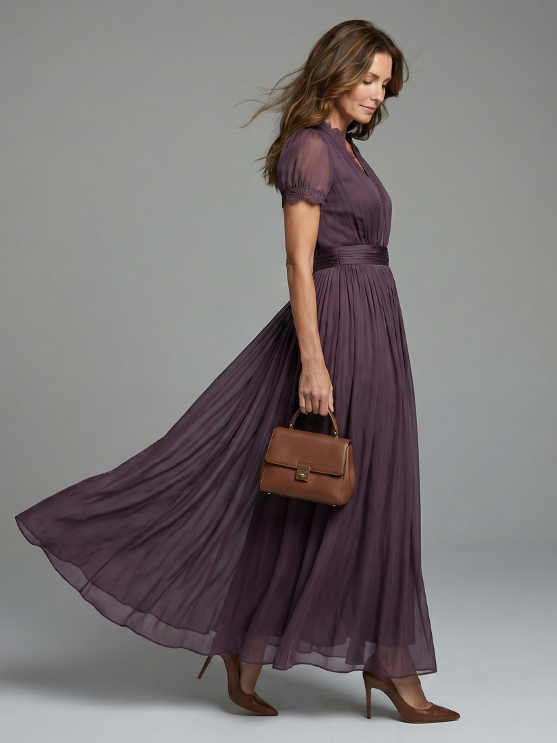 Gathered-Waist Keyhole Maxi Dress