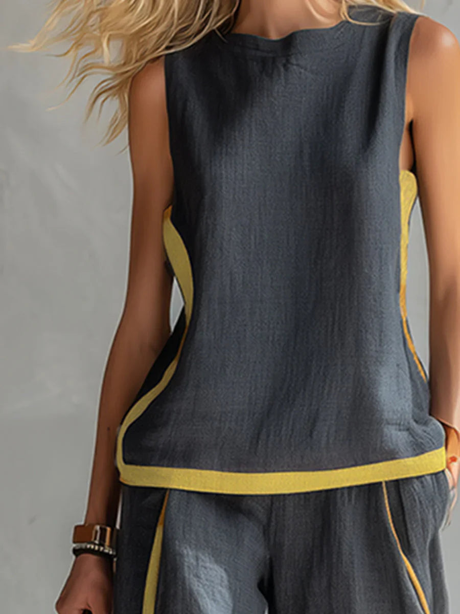 Ava | Cotton-Linen Vest & Trouser Set