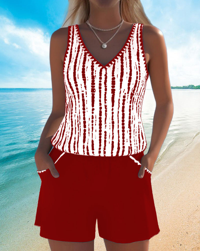 Naomi | Polyester-Elastane V-Neck Tankini Set