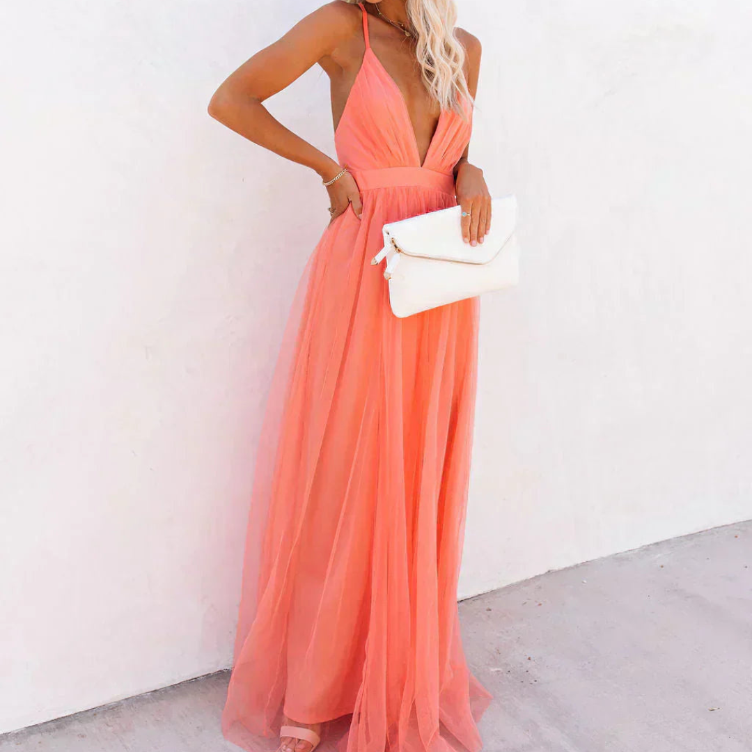 Harper | Coral Chiffon Maxi Dress