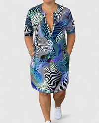 Aaliyah | V-Neck Half-Sleeve Mini Dress, Psychedelic Print