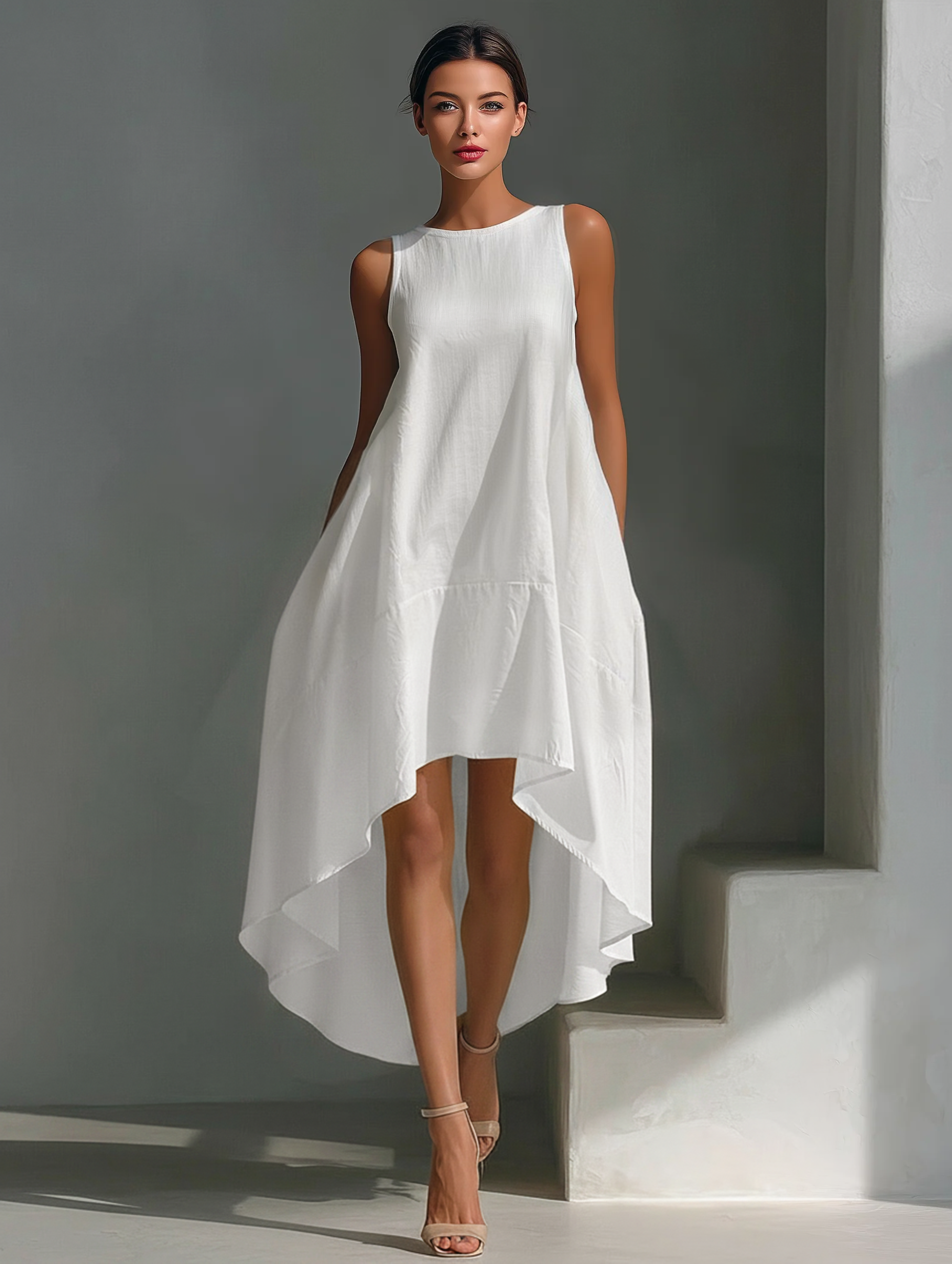 Imani | Linen Midi Dress with Asymmetric Hem