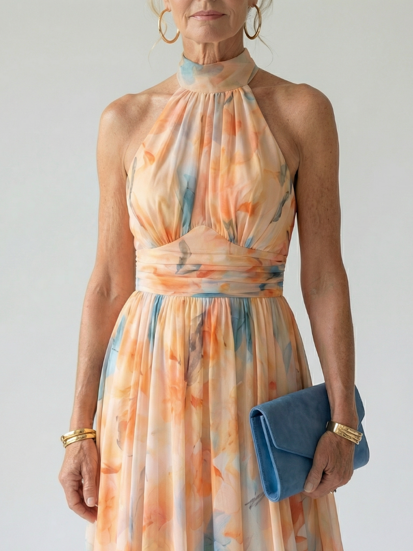 Lightweight Gathered Halter Midi Dress