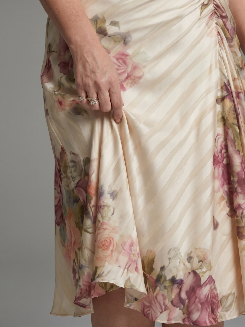 Flutter Sleeve Floral Stripe Wrap Midi Dress