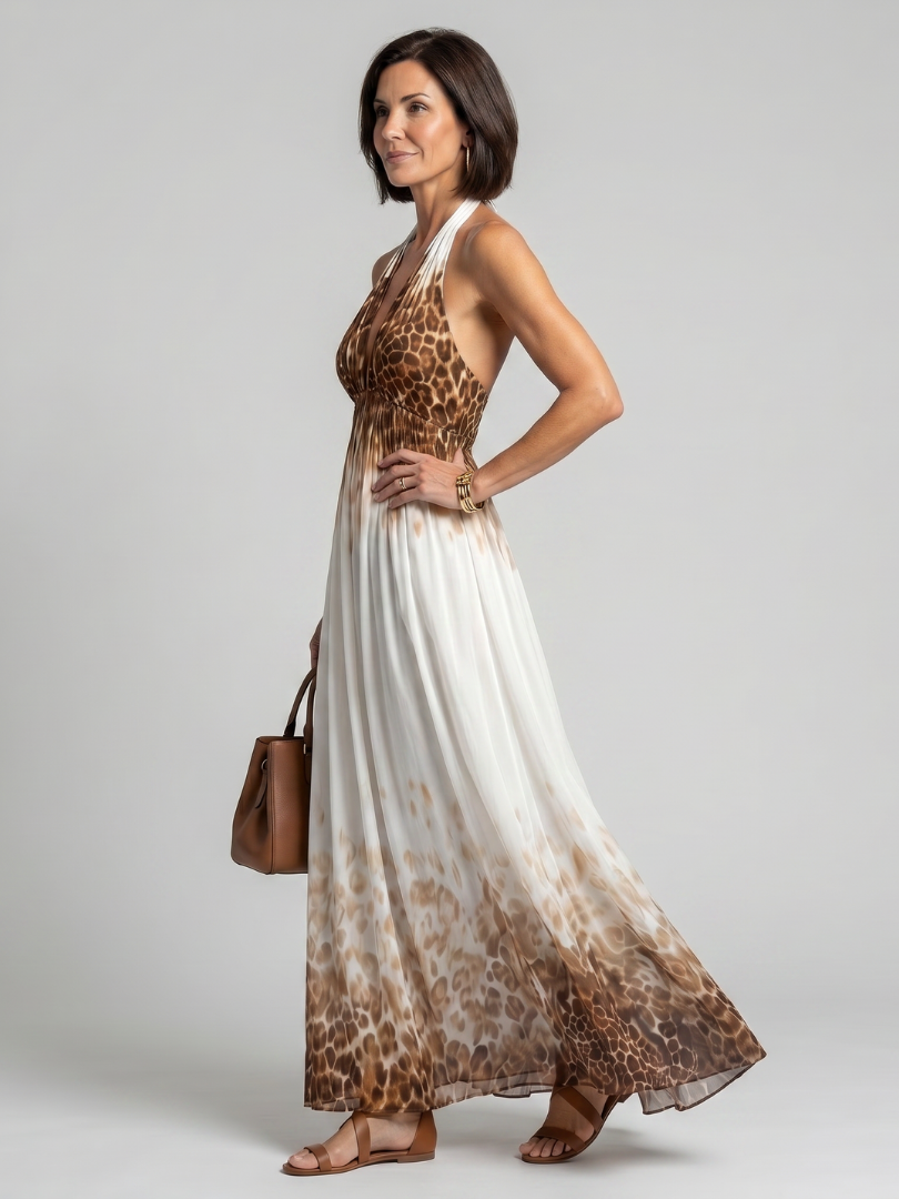 Long-Sleeve Pleated Floral Midi Dress