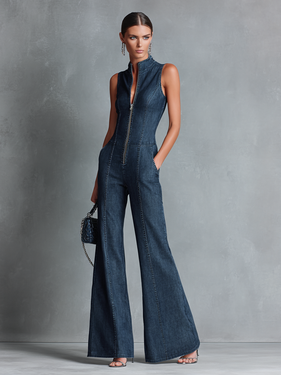 Monica | Denim Flared-Leg Jumpsuit