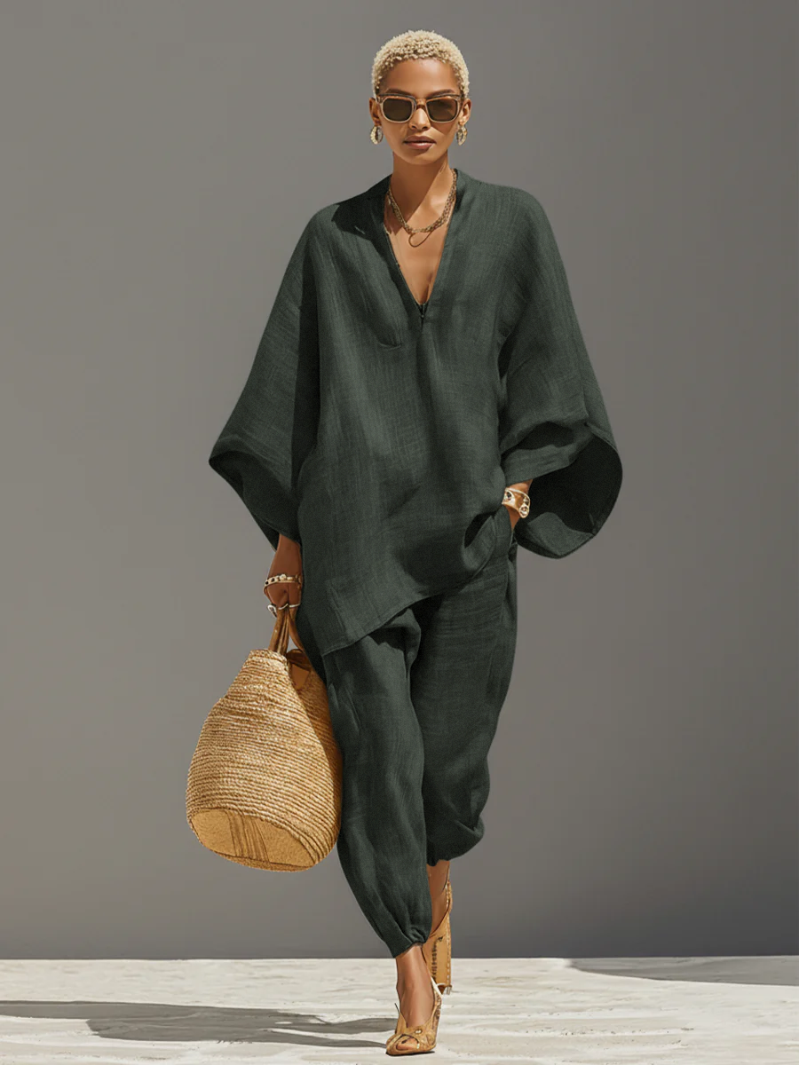 Harper | Linen-Blend Two-Piece Set with Asymmetric Hem
