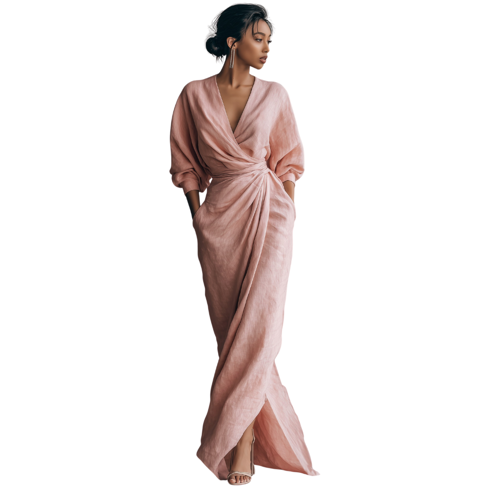 SIMONA | MAXI DRESS IN LINEN WITH V-NECK