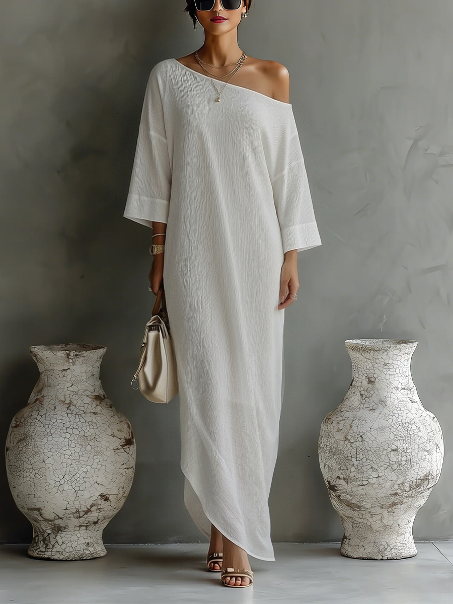 Maya | Cotton-Linen One-Shoulder Maxi Dress