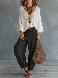 Aisha | Cape-Sleeved Sweater & Harem Pants Set