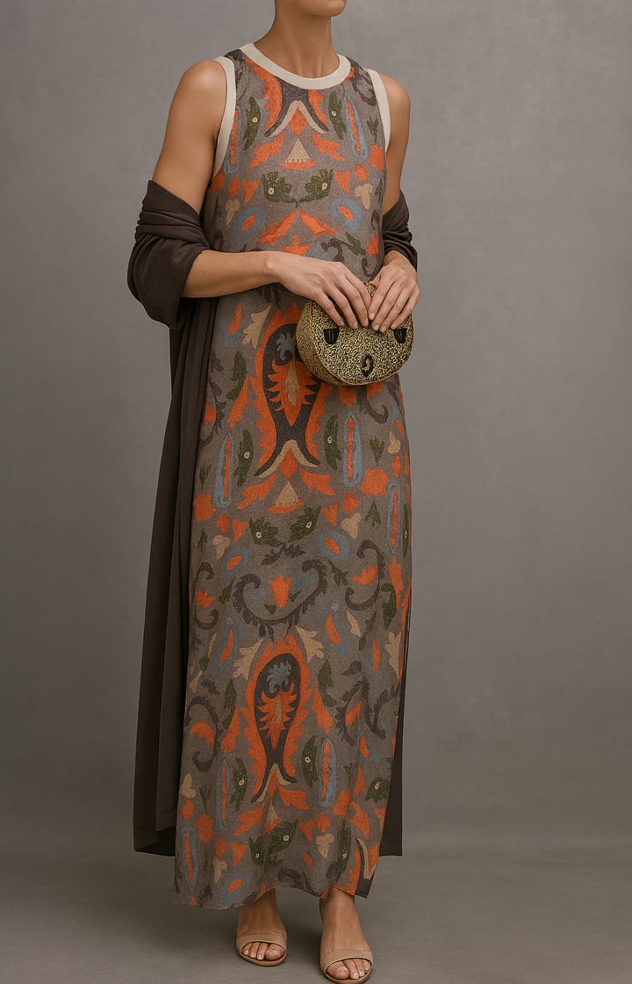 Vivian | Printed Maxi Dress Set with Matching Vest