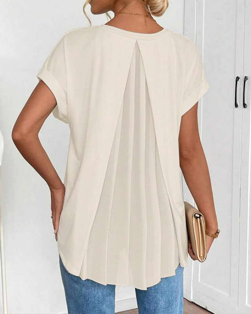 Leila | Cotton-Blend V-Neck Patchwork T-Shirt