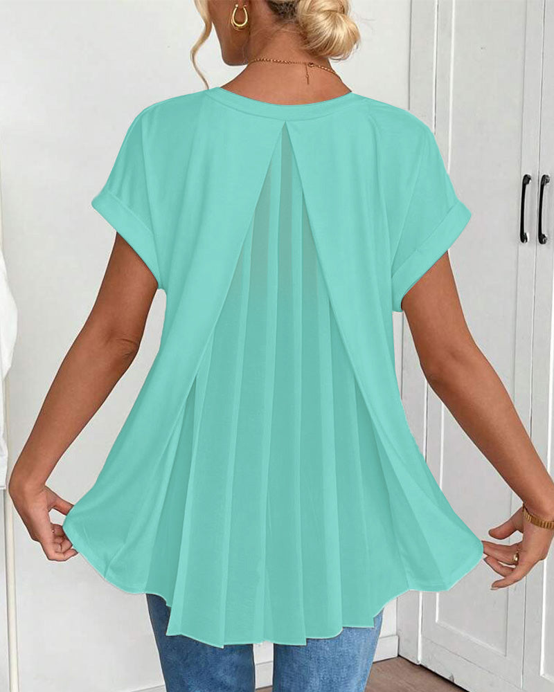 Leila | Cotton-Blend V-Neck Patchwork T-Shirt