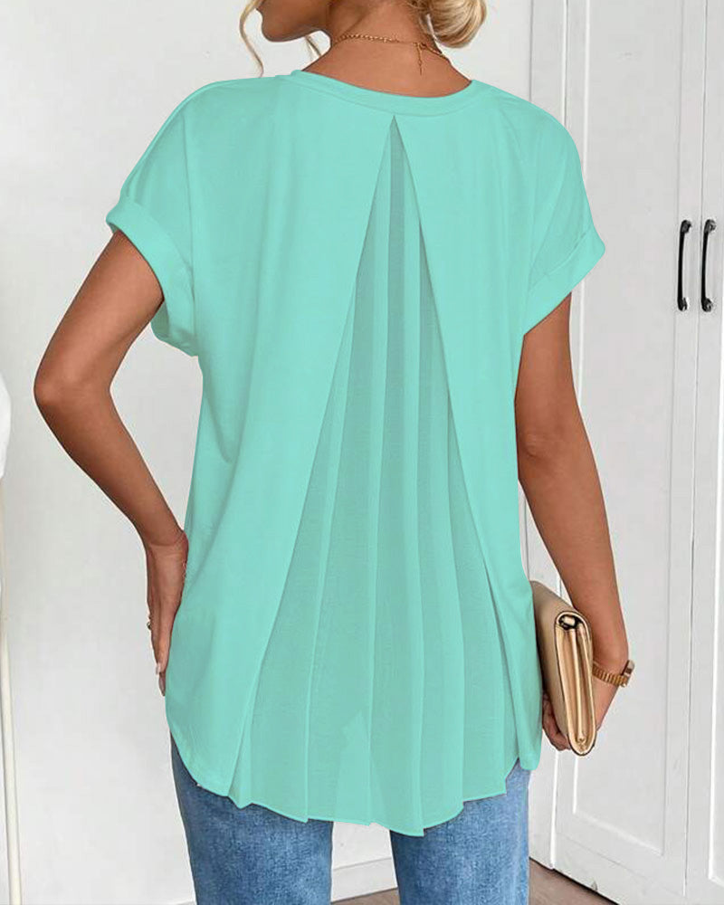 Leila | Cotton-Blend V-Neck Patchwork T-Shirt