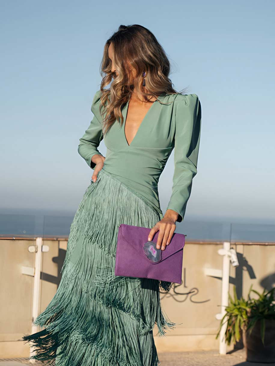Ava | Fringe Maxi Dress with Draped Waist