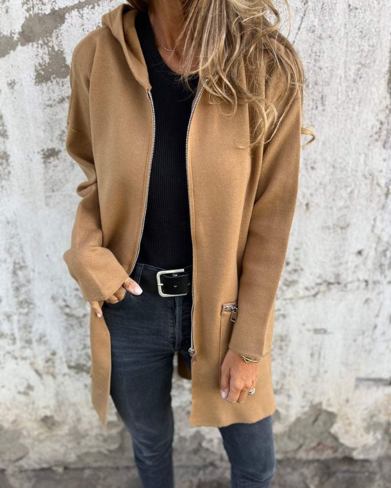 Camila | Long Hooded Zip-Front Cardigan