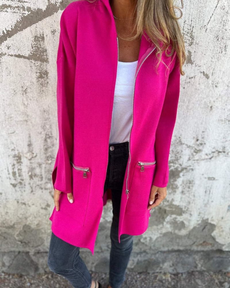 Camila | Long Hooded Zip-Front Cardigan