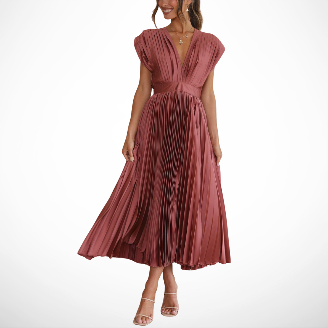 Madeline | Pleated V-Neck Dress