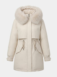 Women’s Faux-Fur Hooded Parka – Drawstring-Waist Winter Coat for Cold Weather