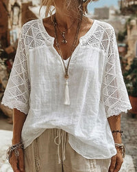 Monica | Cotton Lace V-Neck Blouse