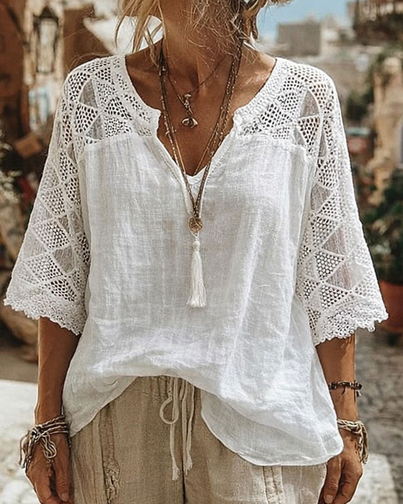 Monica | Cotton Lace V-Neck Blouse