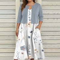 Aaliyah | Two-Piece Floral Midi Dress with Cropped Overlay