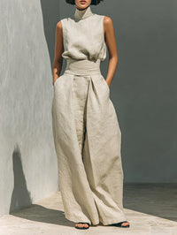 Amelia | Cotton-Linen Sleeveless Top & Wide-Leg Trousers Set