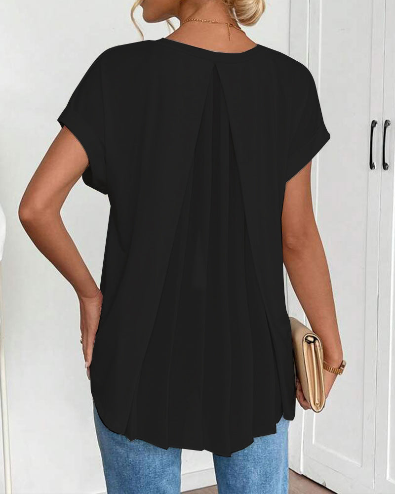 Leila | Cotton-Blend V-Neck Patchwork T-Shirt