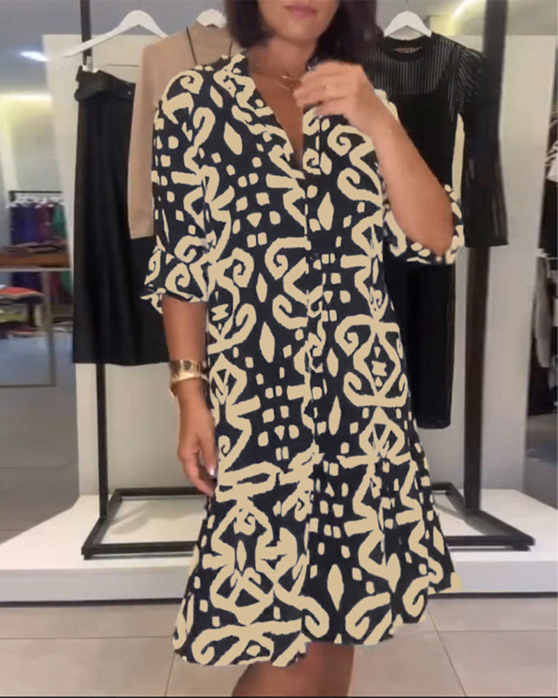 Elegant Printed V-Neck Dress