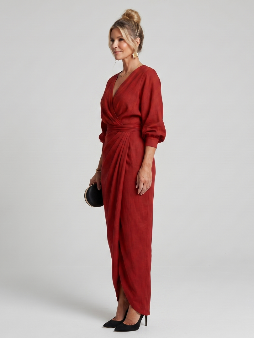 Monica | Long-Sleeve Wrap Midi Dress