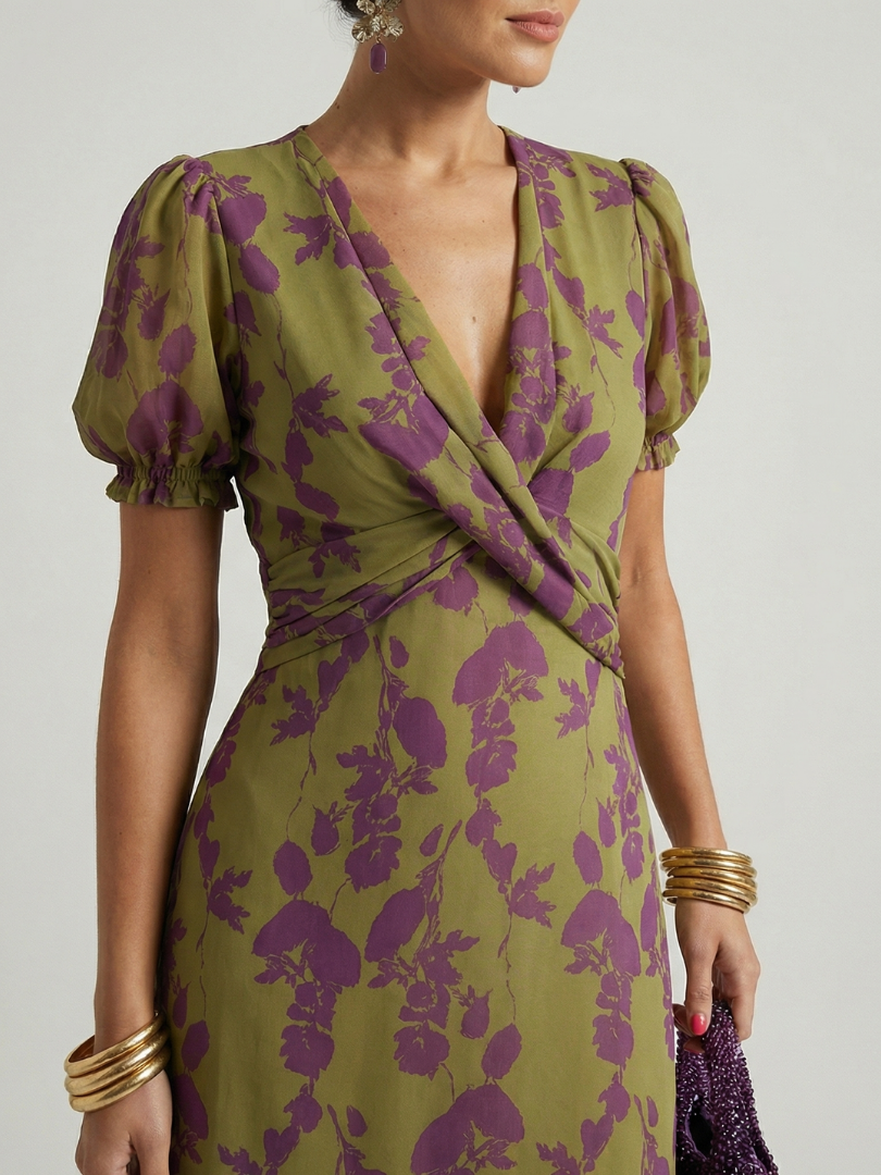 Floral Wrap Midi Dress
