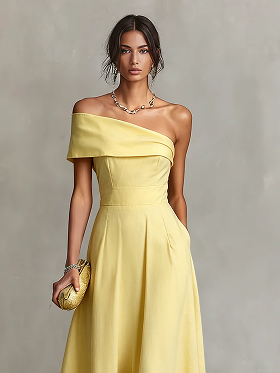Maya | Linen One-Shoulder Midi Dress