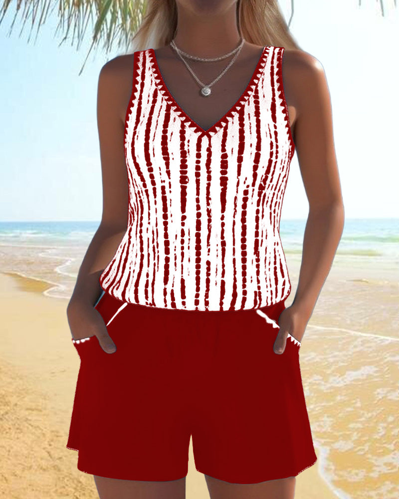 Naomi | Polyester-Elastane V-Neck Tankini Set