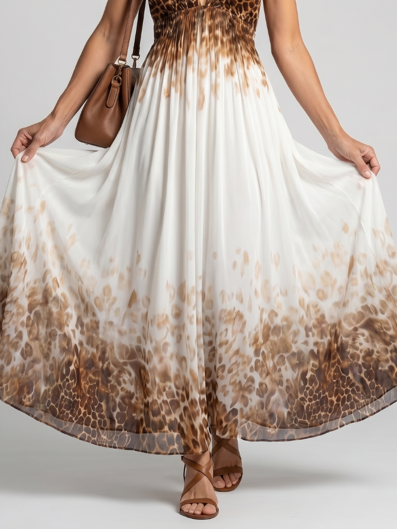 Long-Sleeve Pleated Floral Midi Dress