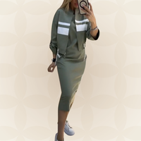 M&H | Striped Midi Dress & Zip Jacket Set