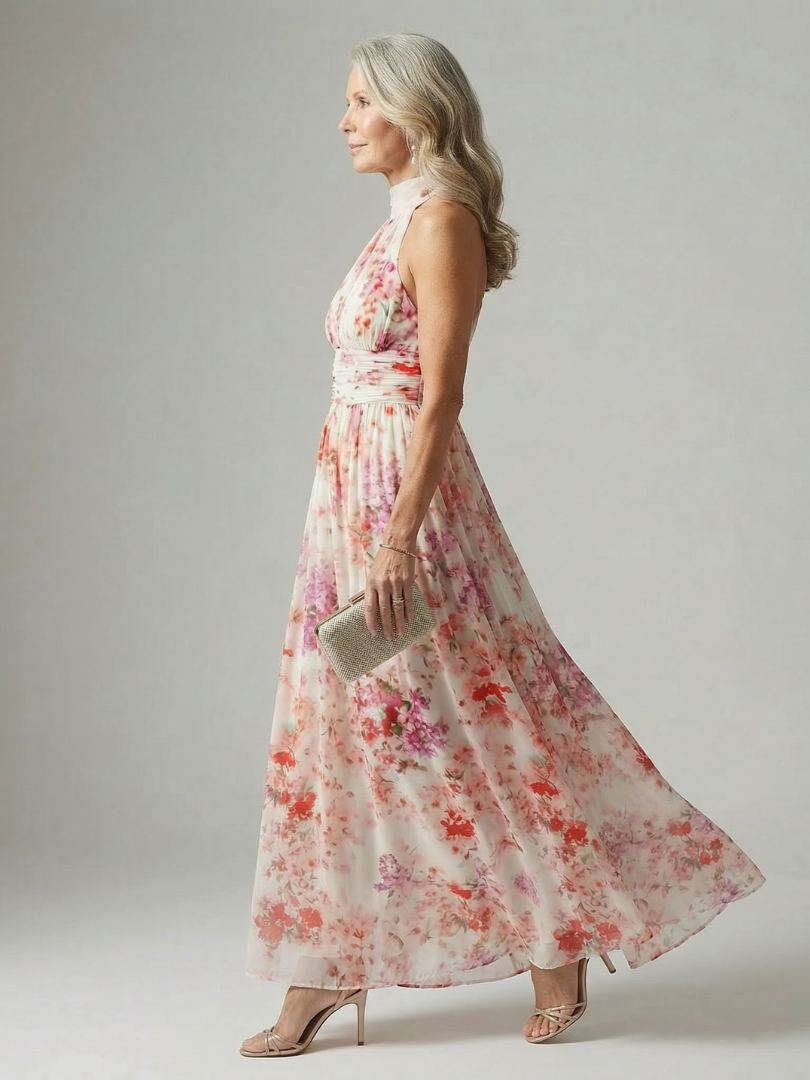 Lightweight Floral Halter Maxi Dress